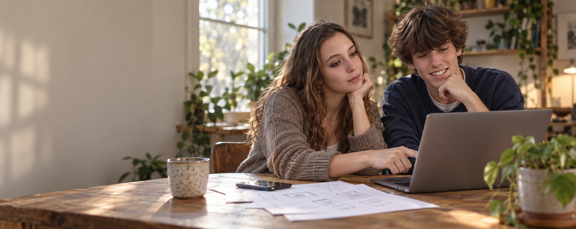 Concept scene of Camila and Zach reviewing an app together